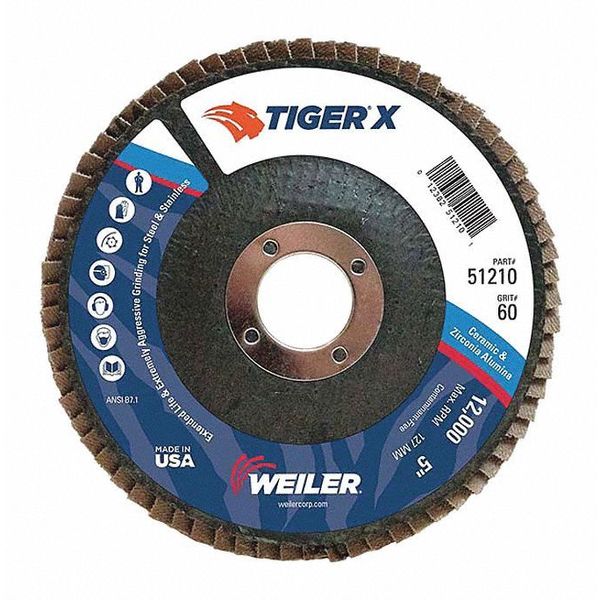 Weiler Flap Disc, 5 in. x 60 Grit, 7/8,12000 RPM 98910