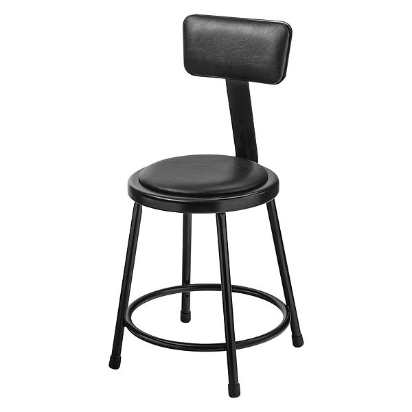 National Public Seating Stool w/Back, Steel, Vinyl, Black, 18" H 6418B-10