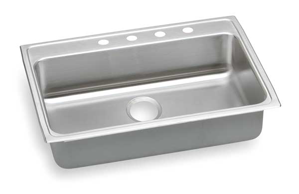 Elkay Drop-In Sink, Drop-In Mount, 4 Hole, Lustrous Highlighted Satin Finish LRAD3122554
