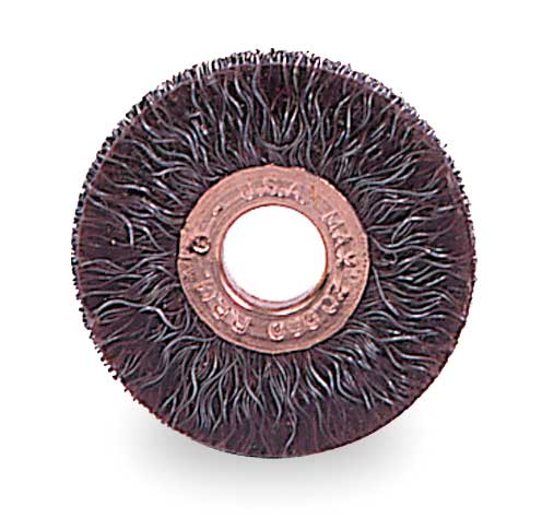 Weiler 1-1/2 Dia Crimped Wire Wheel, .005 Brass Fill, 3/8 Arbor Hole  29178