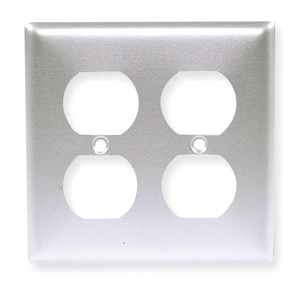 Hubbell Duplex Opening Wall Plates and Box Cover, Number of Gangs: 2 Aluminum, Brushed Finish, Silver SA82
