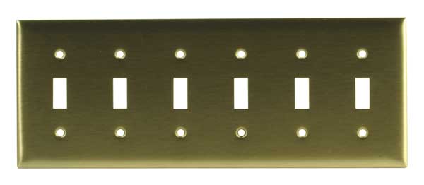 Hubbell Toggle Switch Wall Plate, Number of Gangs: 6 Brass, Brushed Finish, Brass SB6