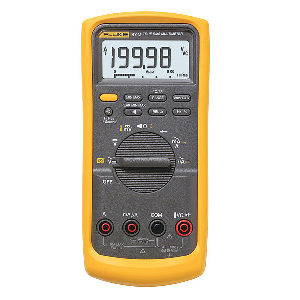 Fluke Digital Multimeter, 1,000 Max. AC Volts, 1,000 Max. DC Volts, 10 Max. AC Amps, 10 Max. DC Amps FLUKE-87-5/CWG