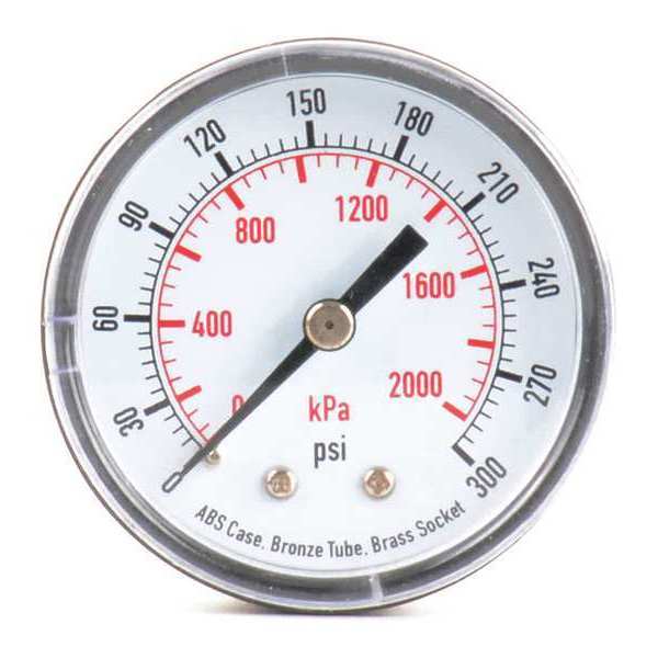 Zoro Select Pressure Gauge, 0 to 300 psi, 1/4 in BSPT, Plastic, Black 4EFD9