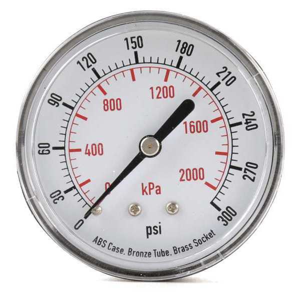 Zoro Select Pressure Gauge, 0 to 300 psi, 1/4 in BSPT, Plastic, Black 4EFE8