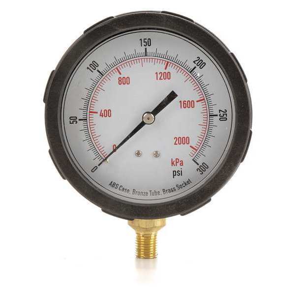 Zoro Select Pressure Gauge, 0 to 300 psi, 1/4 in MNPT, Plastic, Black 4EFF8