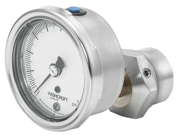 Ashcroft Pressure Gauge, 0 to 30 psi, 1/4 in MNPT, Stainless Steel, Silver 251009AW02B/310SSLXCG30