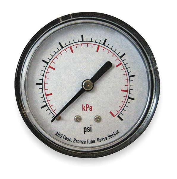 Zoro Select Pressure Gauge, 0 to 600 psi, 1/8 in BSPT, Plastic, Black 4EFD2