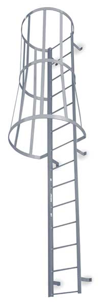 Cotterman 20 ft 3 in Fixed Ladder with Safety Cage, Steel, 21 Steps, Top Exit, Powder Coated Finish M21SC C1