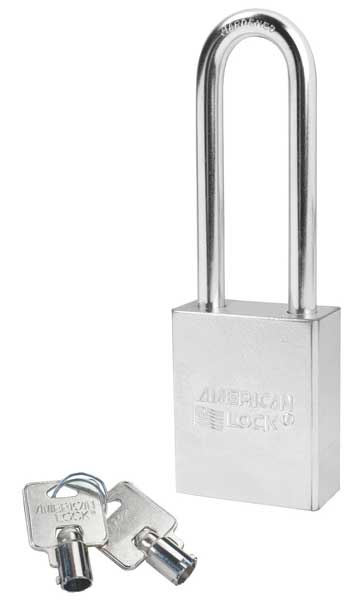 American Lock Padlock, Keyed Different, Long Shackle, Rectangular Steel Body, Boron Shackle, 3/4 in W A7202
