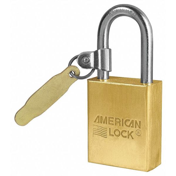 American Lock Padlock, Keyed Different, Long Shackle, Rectangular Brass Body, Boron Shackle, 3/4 in W A41TAG