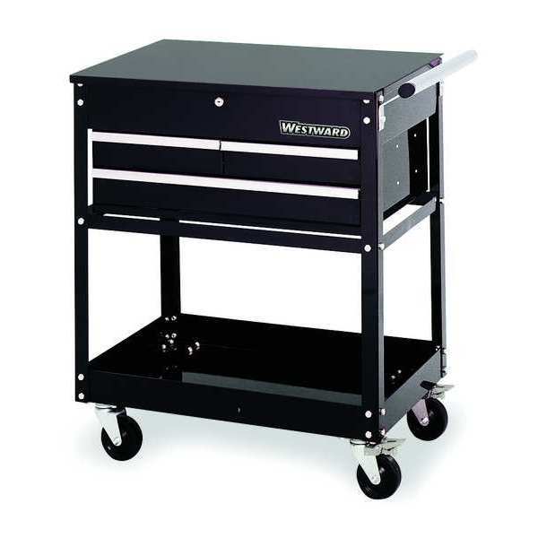 Westward WESTWARD Tool Utility Cart, 3-Drawers, Gloss Black, Hinge, Keyed, 30" W x 20" D x 31" H 2CZY2