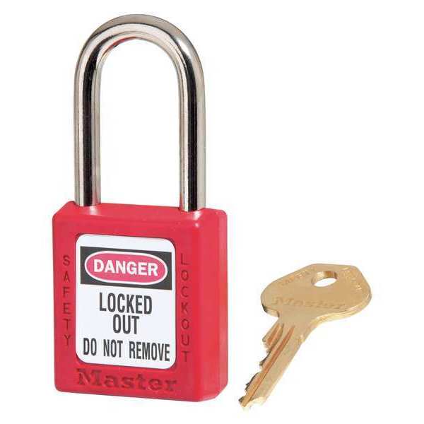 Master Lock Lockout Padlock, Keyed Alike, Thermoplastic, Standard Body, Steel, Red, Pack of 3 410KAS3RED