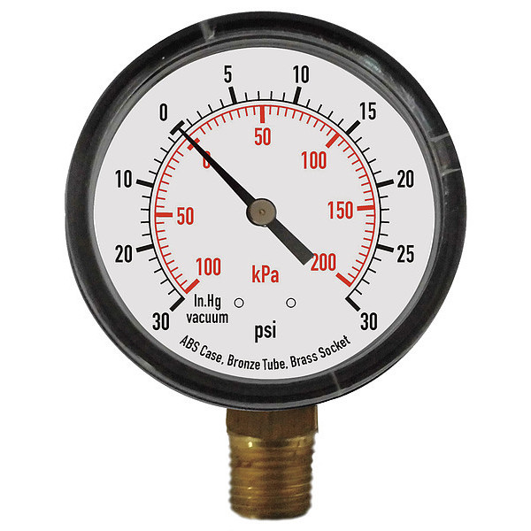 Zoro Select Pressure Gauge, 0 to 3000 psi, 1/4 in MNPT, Plastic, Black 4FLW8