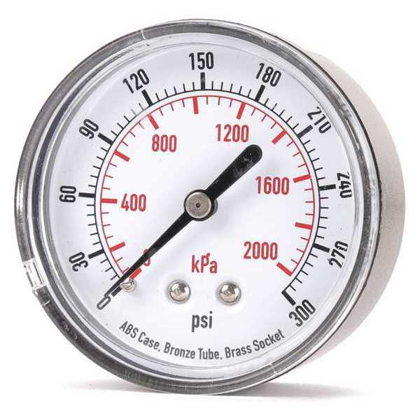 Zoro Select Pressure Gauge, 0 to 300 psi, 1/4 in MNPT, Plastic, Black 4FME8
