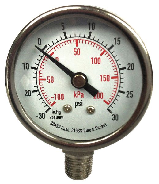 Zoro Select Pressure Gauge, 0 to 160 psi, 1/4 in MNPT, Stainless Steel, Silver 4FMK8