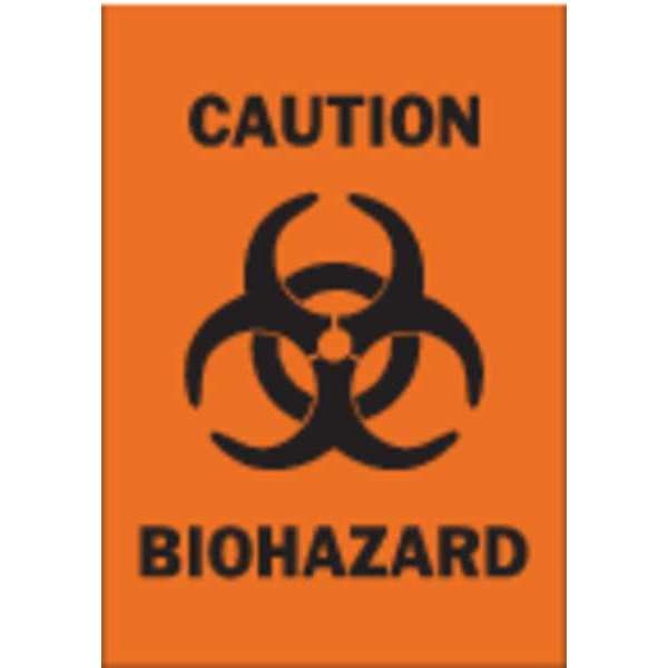 Brady Caution Biohazard Sign, 5" Height, 3-1/2" Width, Polyester, Rectangle, English 89169