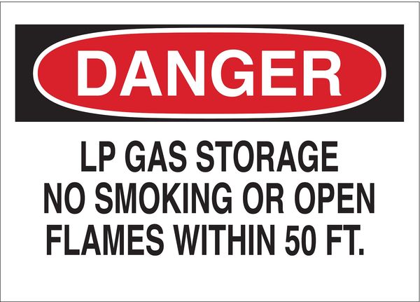 Brady Danger No Smoking Sign, 7" H, 10" W, Polyester, Rectangle, English, 84422 84422