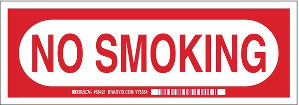 Brady No Smoking Sign, 5 in H, 14 in W, Polyester, Rectangle, English, 88422 88422