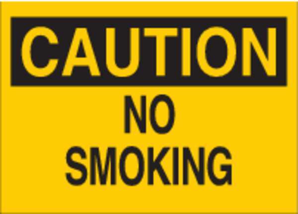 Brady Caution No Smoking Sign, 7" H, 10" W, Polyester, Rectangle, English, 88345 88345