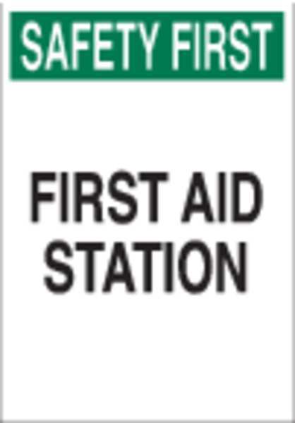 Brady First Aid Sign, 14X10", GRN and BK/WHT, Header Background Color: Green, 41211 41211