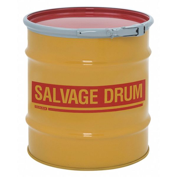 Zoro Select Open Head Salvage Drum, Steel, 20 gal, Unlined, Yellow HM2001Q