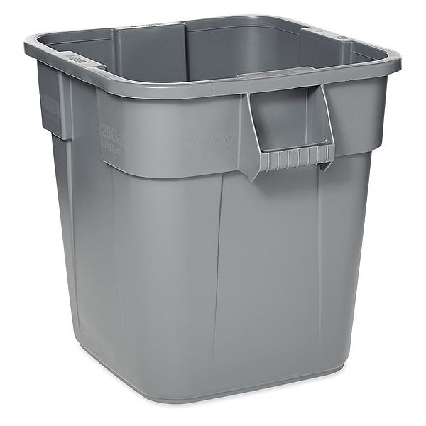Rubbermaid Commercial 28 gal Square Trash Can, Gray, 25 in Dia, Open Top, LLDPE FG352600GRAY