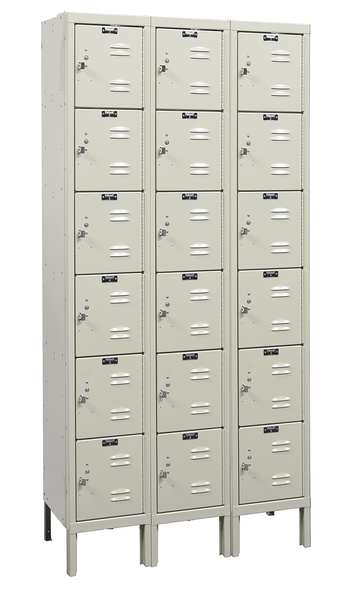 Hallowell Box Locker, 36 in W, 12 in D, 78 in H, (3) Wide, (18) Openings, Tan U3228-6G-A-PT