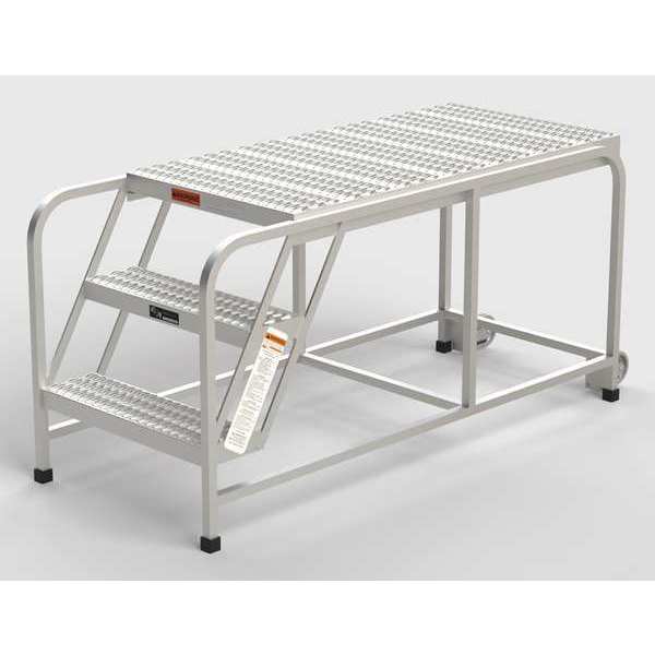 Zoro Select Aluminum Mobile Work Platform, 3 Steps, No Handrails, 48"D Platform, Serrated Tread A015
