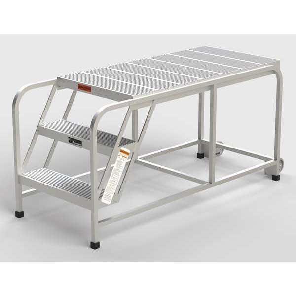 Zoro Select Aluminum Mobile Work Platform, 3 Steps, No Handrails, 48"D Platform, Solid Ribbed Tread A006