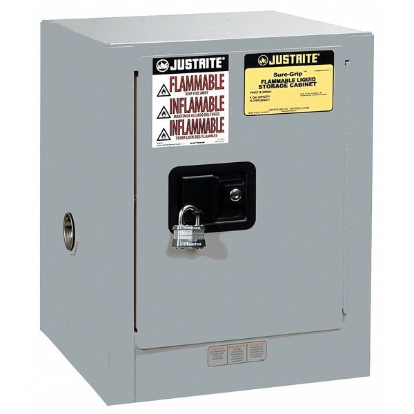 Justrite Flammable Safety Cabinet, 4 gal., Gray 890423