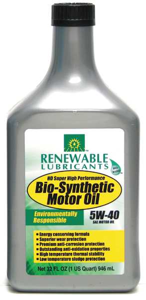 Renewable Lubricants Engine Oil, 5W-40, Bio-Synthetic, 1 Qt. 85251