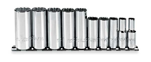 Proto 3/8" Drive Deep Socket Set SAE 10 Pieces 5/16 in to 7/8 in , Full Polish J52107