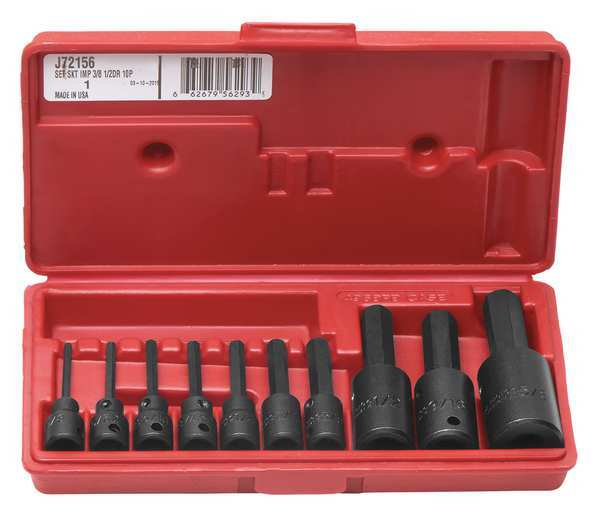 Proto 3/8", 1/2" Drive Hex Bit Impact Socket Set, SAE, 10 pcs J72156