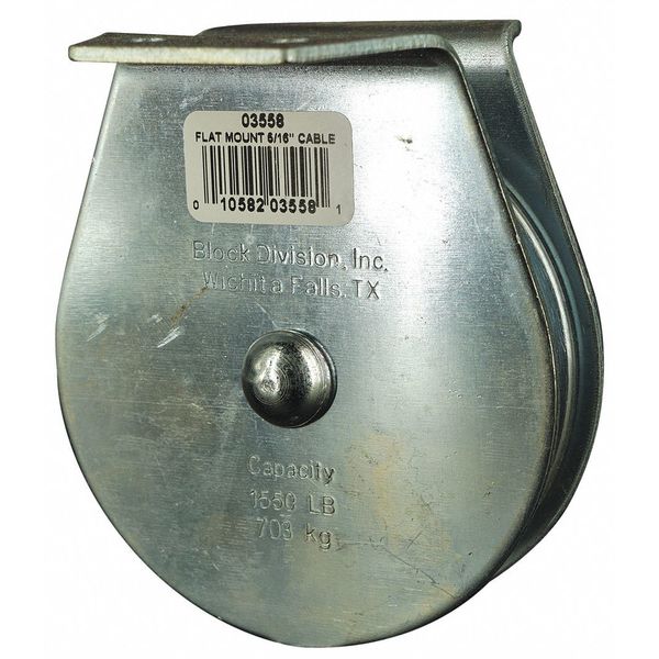 Zoro Select Pulley Block, Wire Rope, 5/16 in Max Cable Size, 1,550 lb Max Load, Zinc Plated 4JX81