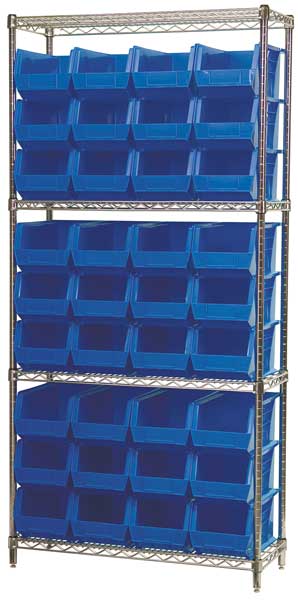 Akro-Mils Steel Wire Bin Shelving, 36 in W x 74 in H x 14 in D, 4 Shelves, Silver/Blue AWS143630240B