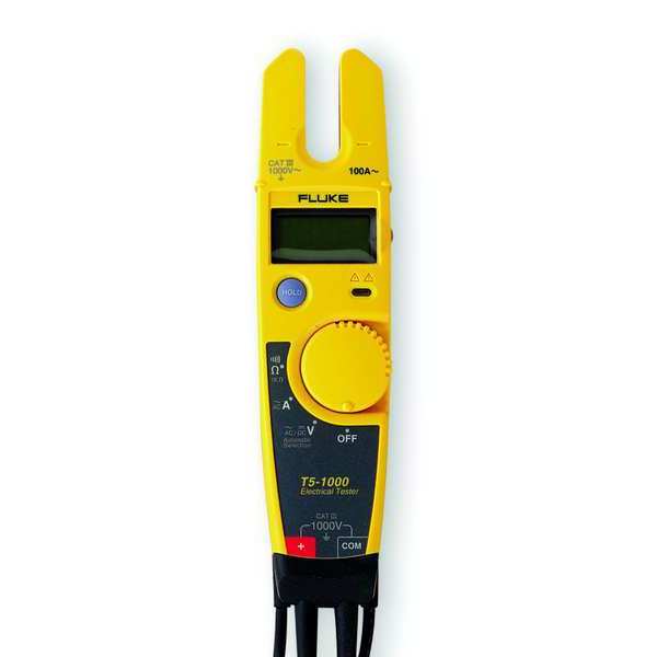 Fluke Clamp Meter, LCD, 100 A, 0.5 in (13 mm) Jaw Capacity, CAT III 1000V,  CAT IV 600V Safety Rating Fluke-T5-1000