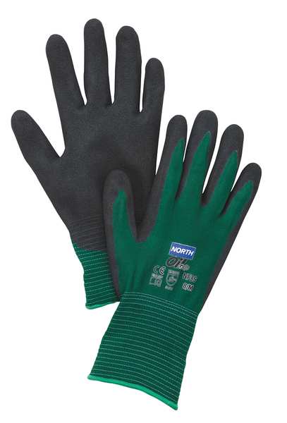 Honeywell North Nitrile Coated Gloves, Palm Coverage, Black/Green, L, PR NF35/9L