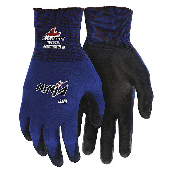 Mcr Safety Polyurethane Coated Gloves, Palm Coverage, Black/Blue, S, PR N9696S