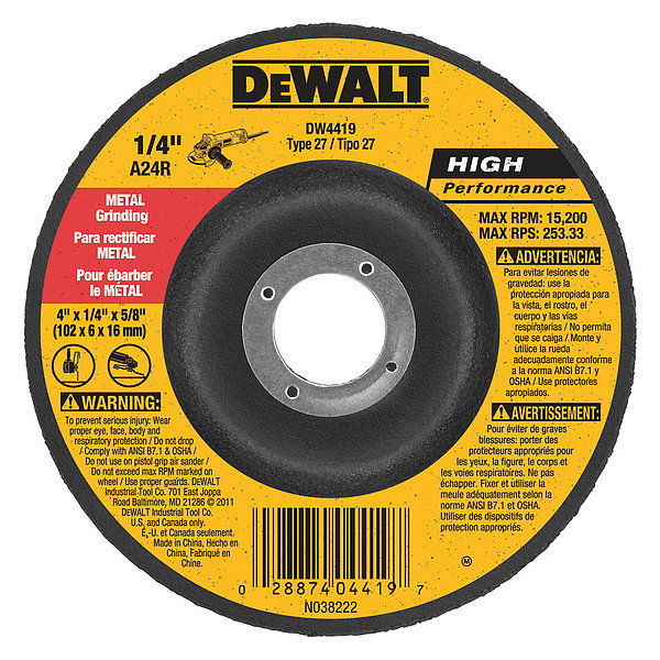 Dewalt 4" x 1/4" x 5/8" High Performance Metal Grinding Wheel DW4419