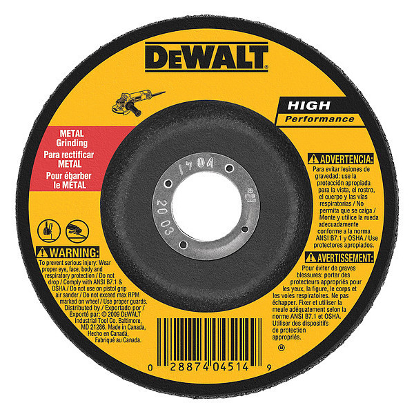 Dewalt 6" x 1/4" x 7/8" High Performance Metal Grinding Wheel DW4624