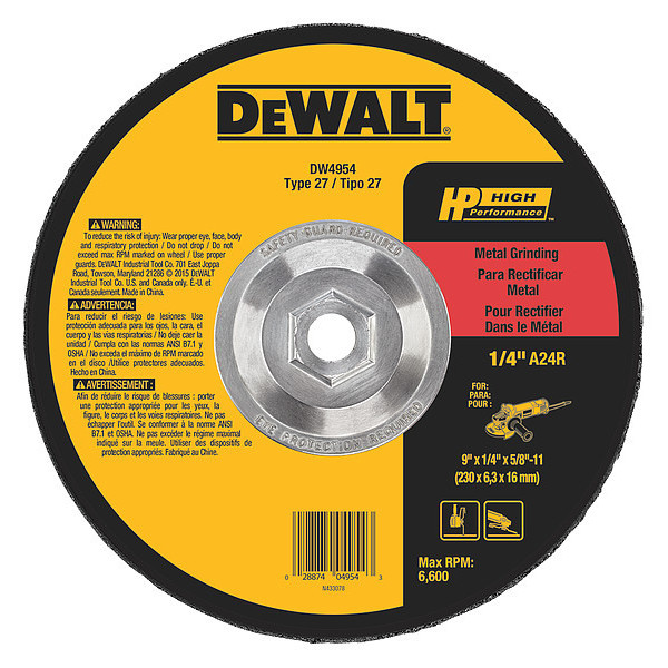 Dewalt 9" x 1/4" x 5/8"-11 High Performance Metal Grinding Wheel DW4954