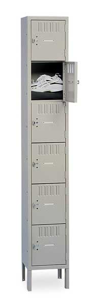 Tennsco Box Locker, 12 in W, 15 in D, 78 in H, (1) Wide, (6) Openings, Gray BS6-121512-1MG