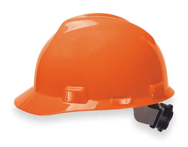 Msa Safety V-Gard Front Brim Hard Hat, Type 1, Class E, Ratchet (4-Point), Orange 475361