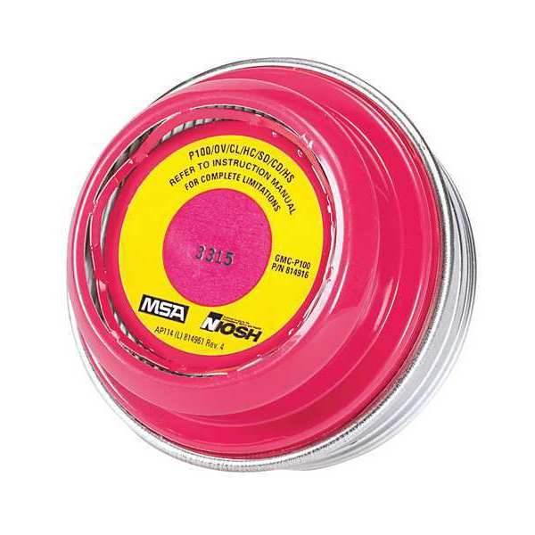 Msa Safety Combination Cartridge/Filter, Threaded, OV, CL, SD, CD, HC, P100, Magenta, Yellow, 6 PK, NIOSH 815188