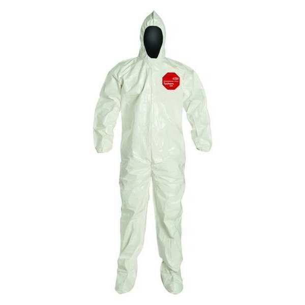 Dupont Hooded Chemical Resistant Coveralls, 12 PK, White, Tychem(R) 4000, Zipper SL122BWH2X0012BN