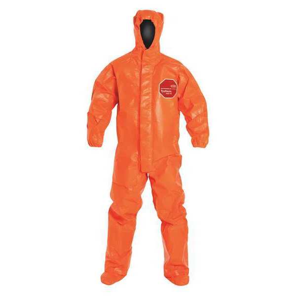 Dupont Hooded Chemical Resistant Coveralls, 2 PK, Orange, Tychem(R) 6000 FR, Zipper TP199TORLG0002BN