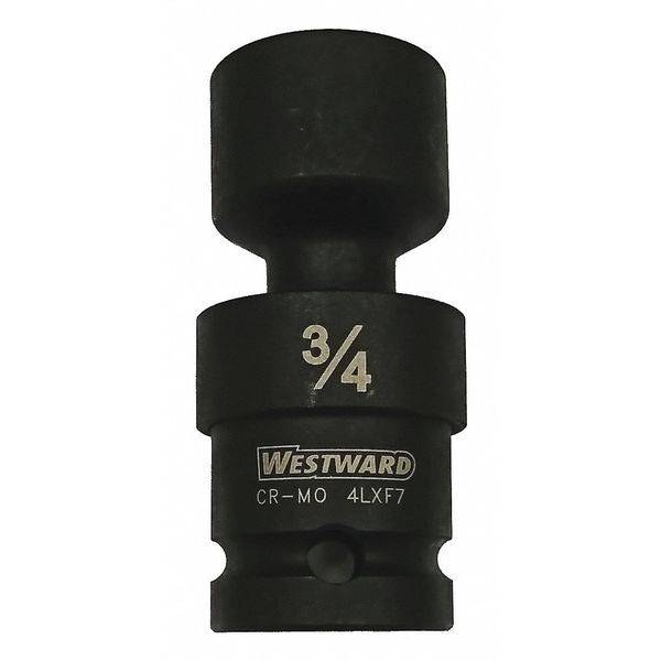 Westward 1/2 in Drive Impact Socket 3/4 in Size 6 pt Standard Depth, Black Oxide 4LXF7