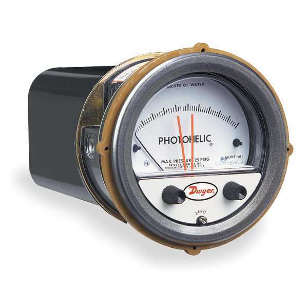 Dwyer Instruments Pressure Gauge, 0.5 In to 0 to 0.5 In H2O A3301