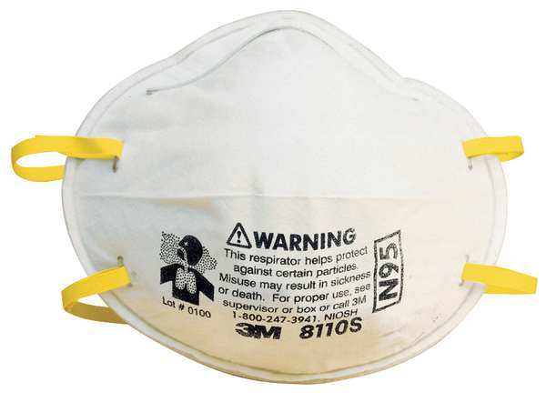 3M N95 Disposable Respirator, S, White, PK20 8110S | Zoro